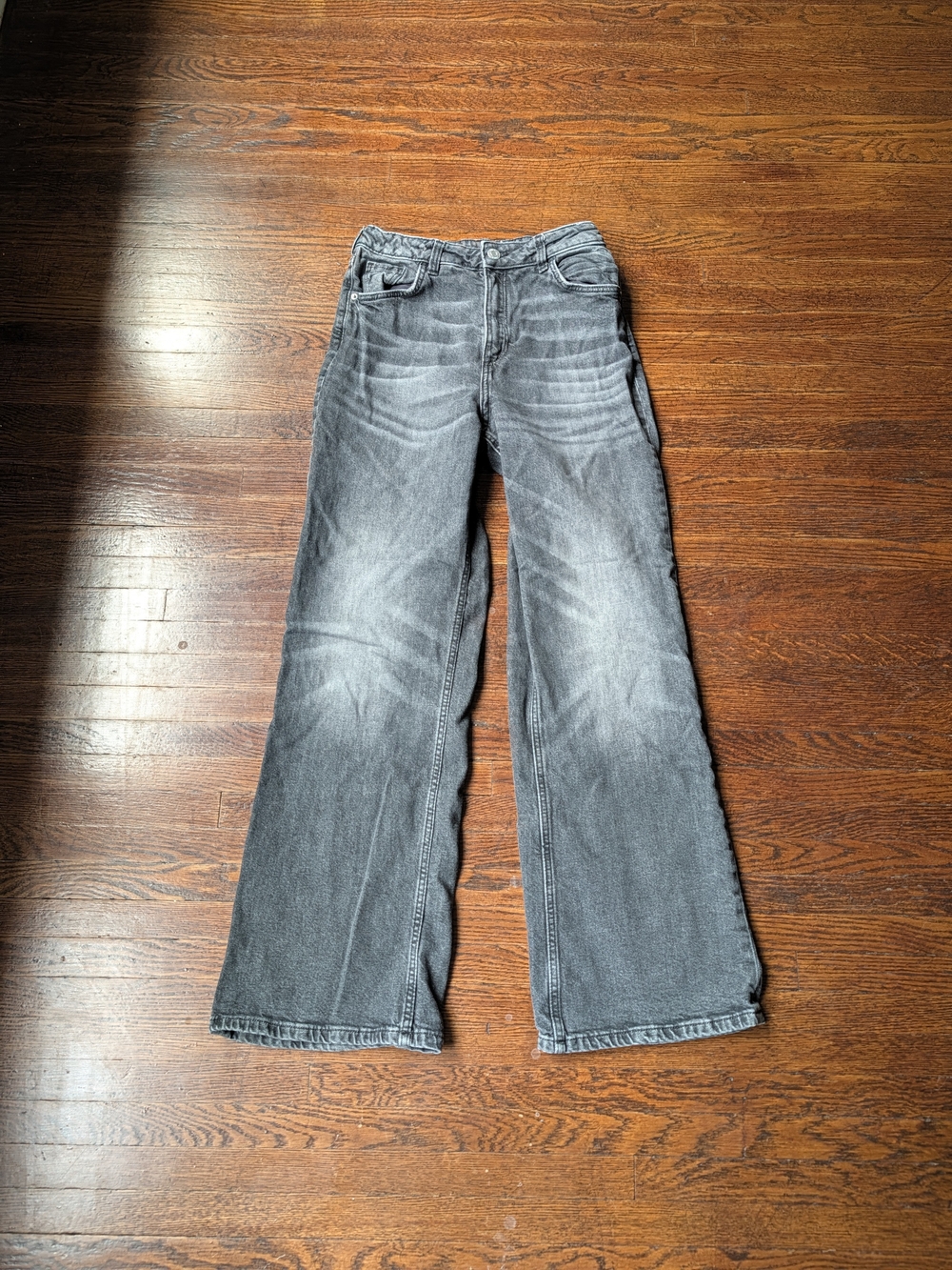 H&M Girl’s Black Low-waist Baggy Wide Leg Jeans, Size 18 Casual School Boho